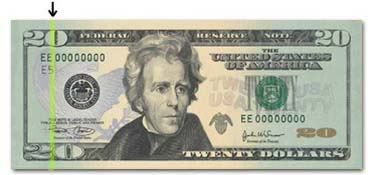 Twenty Dollar Bill under UV light
