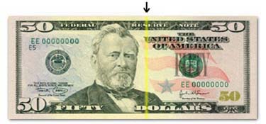 Fifty Dollar Bill under blacklight